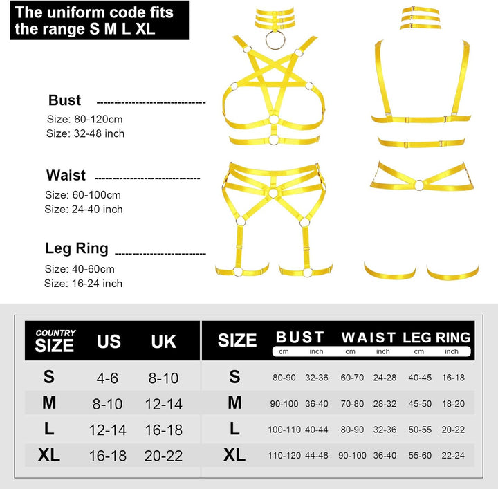 Damen Body Harness Pentagramm BH Set Punk Strumpfband Bein Taille Tanz Elastic Gothic Carnival Zubeh