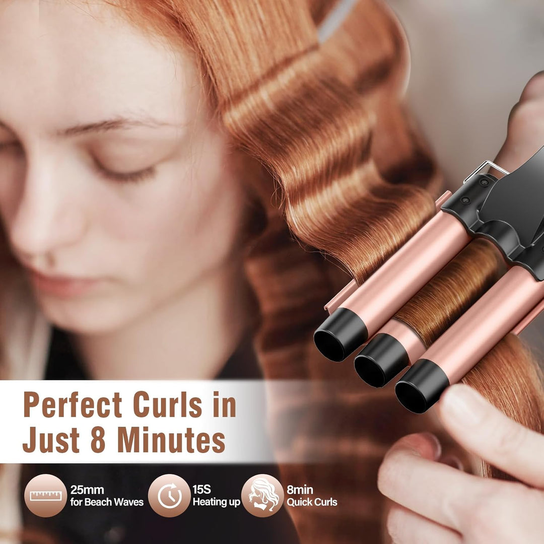 BESTOPE PRO Lockenstab Set 5-in-1 – 3 Keramikfässer für Grosse Locken & Wellen – Schnelles Aufheizen