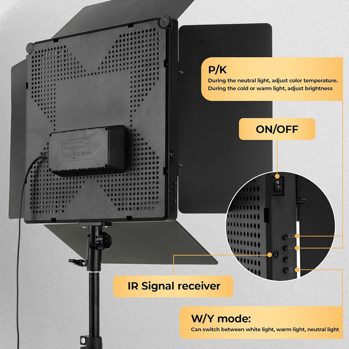 LED Videoleuchte 2er-Set, 110W 720 LEDs 3000-6300K Dimmbar | Flächenleuchte mit 195cm Stativ, Fernbe