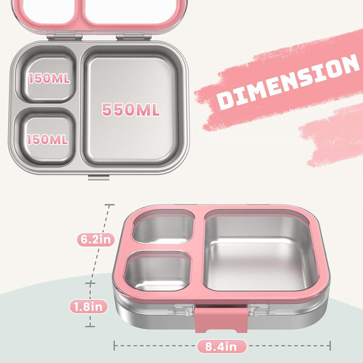 VITONIS Edelstahl Brotdose Lunchbox mit 3 Fächern, Bento Lunch Box Kinder Auslaufsicher BPA frei, Sp