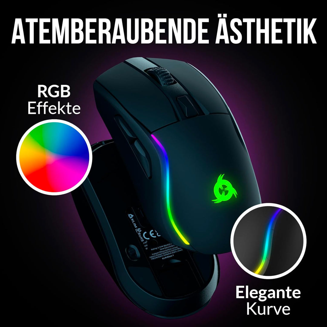 KLIM Blaze Y Wiederaufladbare kabellose Maus - NEU - Gaming Maus mit RGB und Ladestation - Hochpräzi