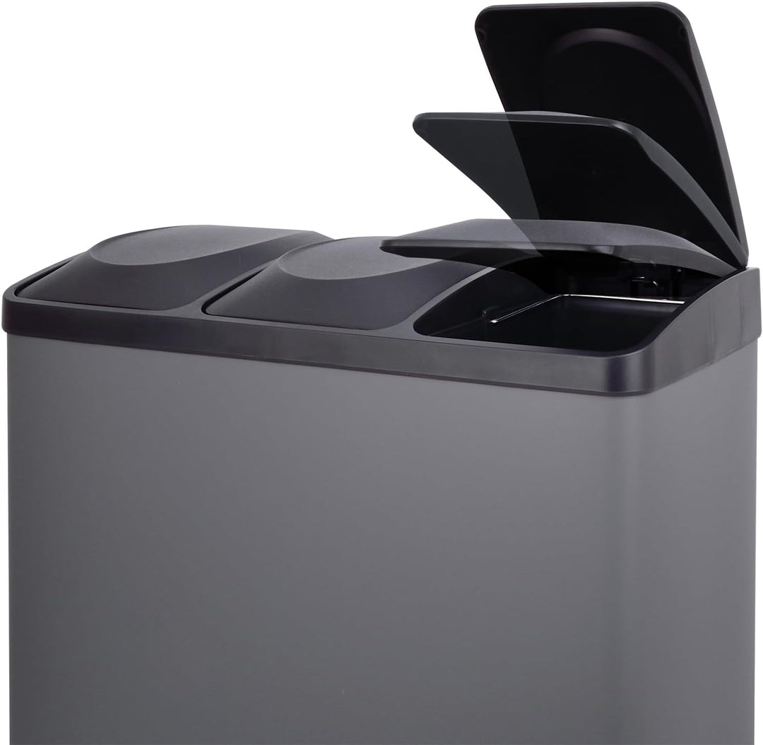 SVITA TC3X20 Treteimer 60 Liter Grau 3x20L Edelstahl dreifach XXL Abfalleimer 3er-Mülleimer Mülltren