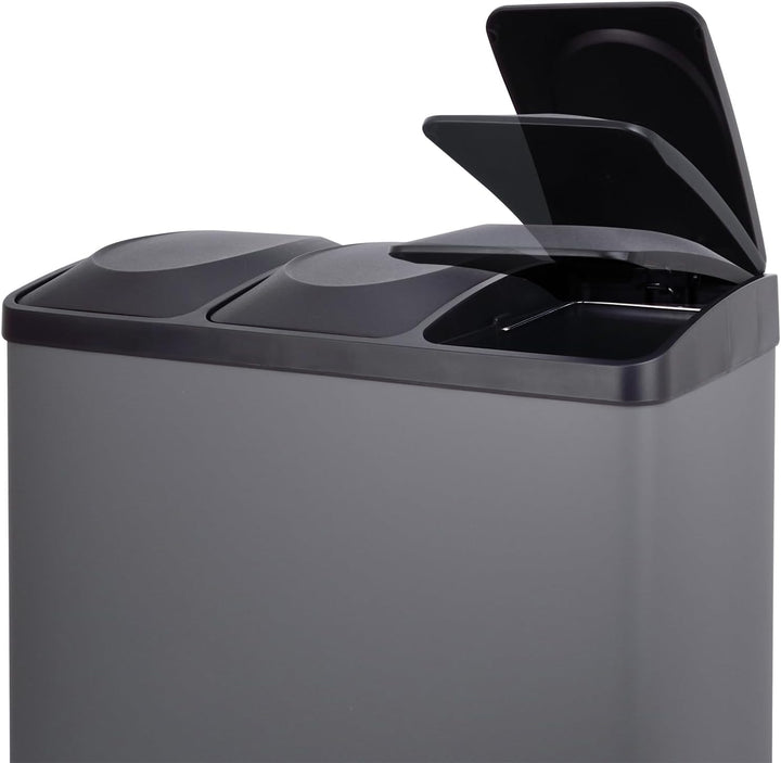 SVITA TC3X20 Treteimer 60 Liter Grau 3x20L Edelstahl dreifach XXL Abfalleimer 3er-Mülleimer Mülltren