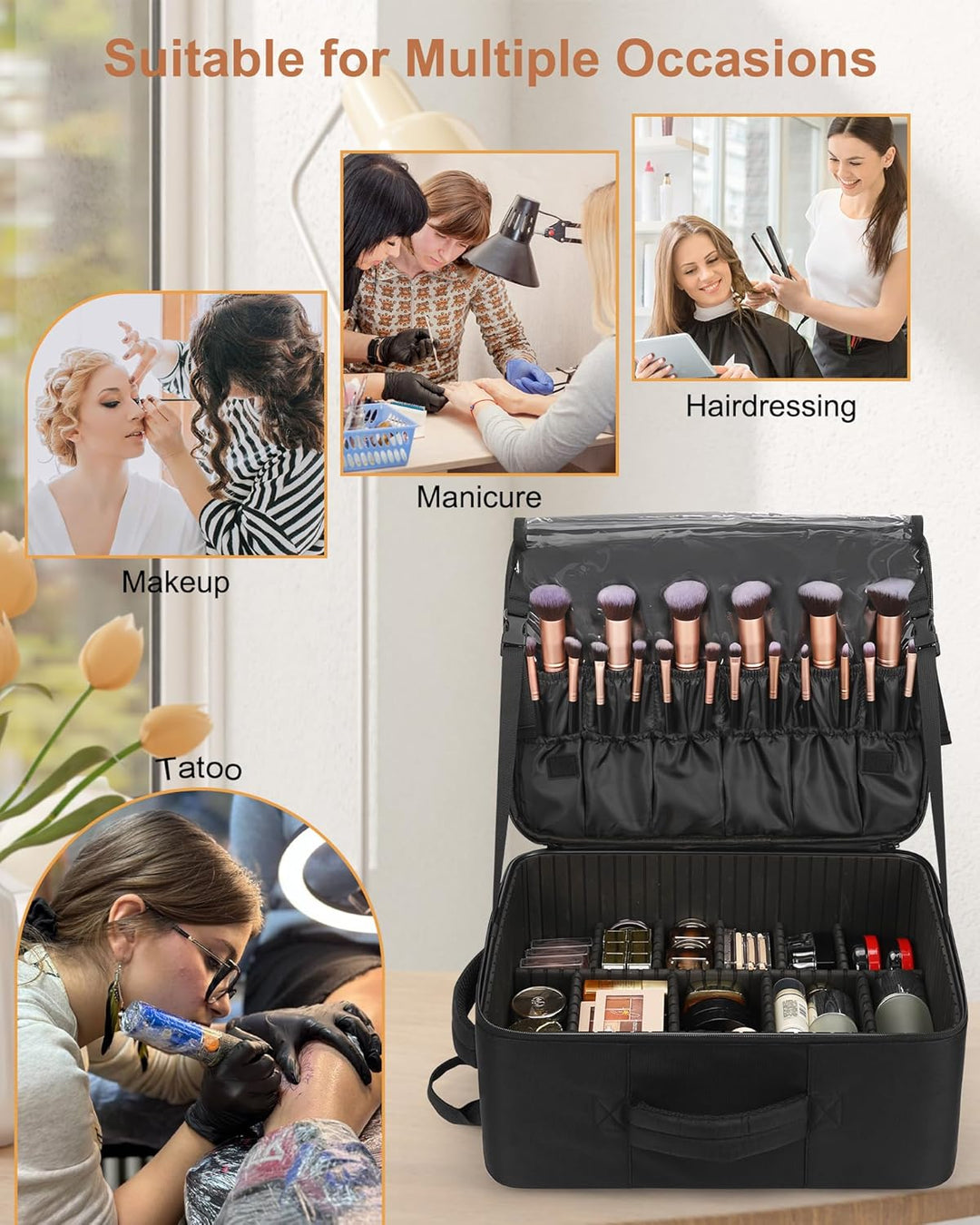 Relavel Make-up Rucksack XL, Profi Reise Make-up Koffer Set für Make-up-Künstler – Mit 4 transparent