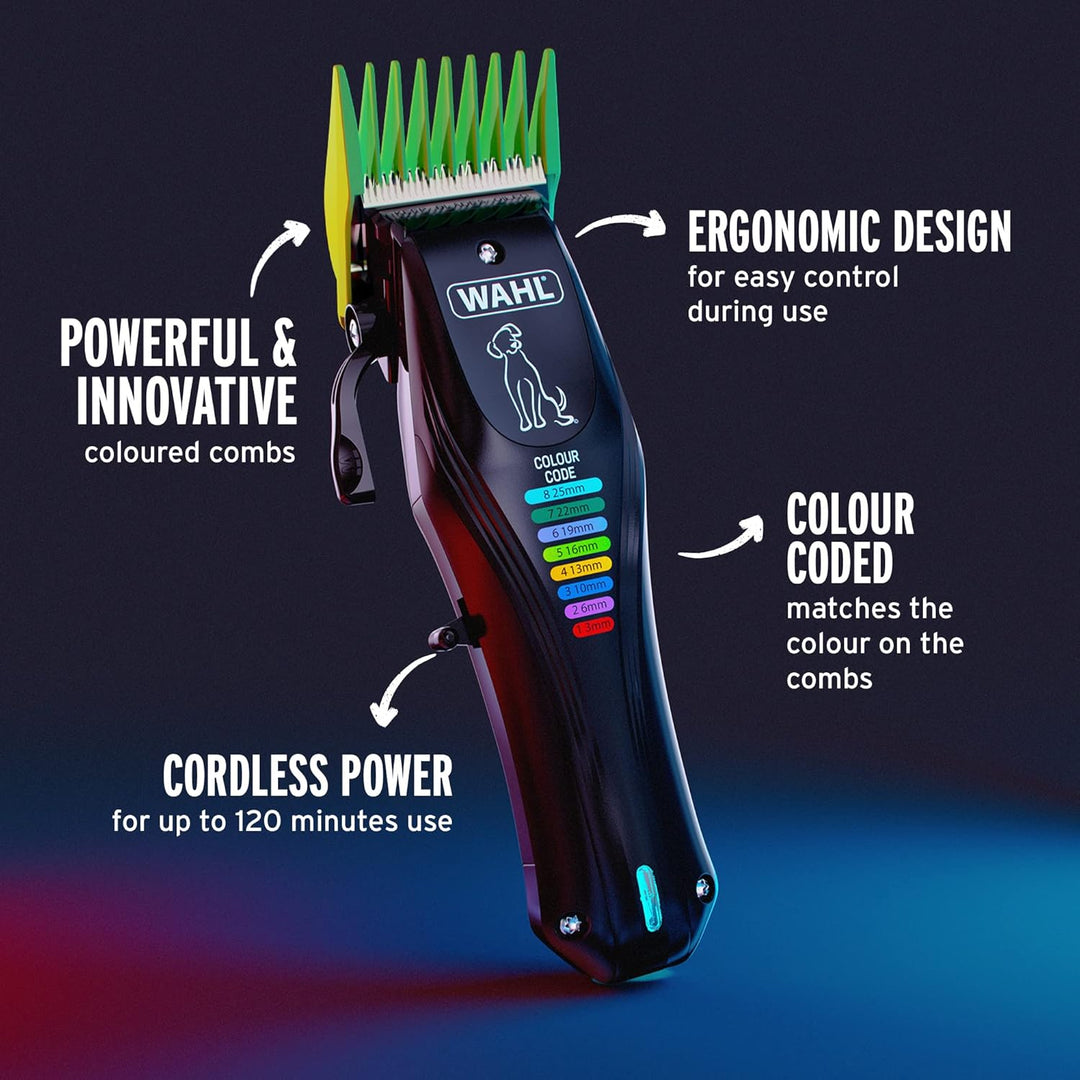 WAHL Color Pro Wiederaufladbare Haustierschneidemaschine, Haarschneidemaschine mit kodierten Kämmen,