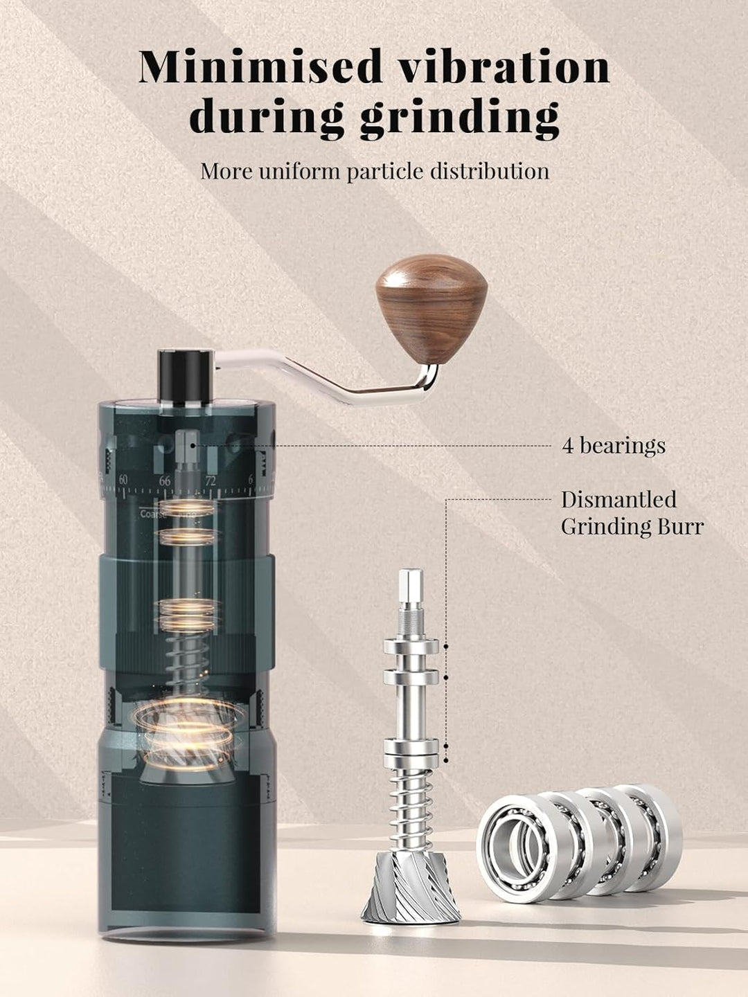 Manuelle Kaffeemühle, 25 g Fassungsvermögen, Espressomühle mit CNC-gefrästem Edelstahl-Kegelmahlwerk