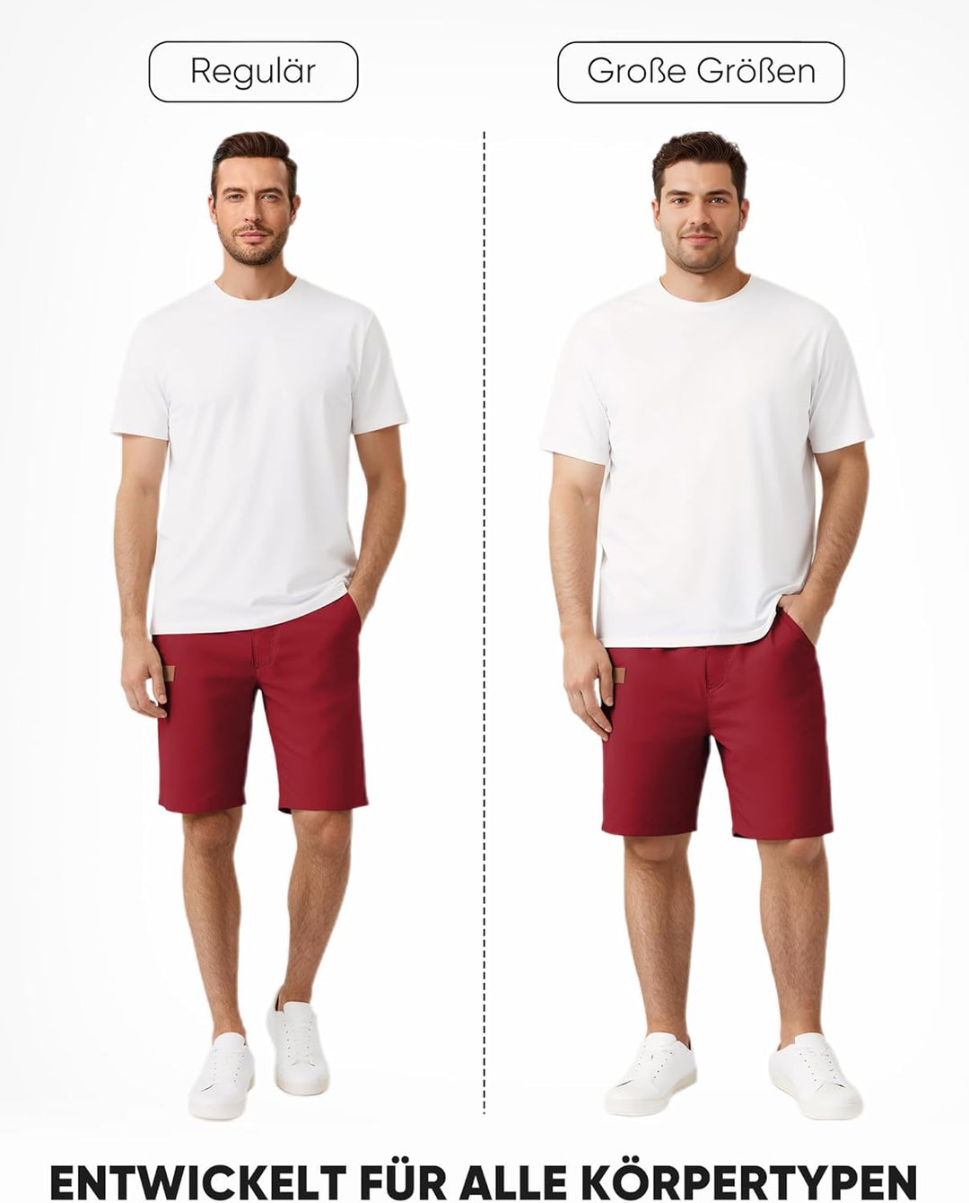 JMIERR Kurze Hosen Herren Shorts Herren Sommer Chino Baumwolle Elastische Taille mit Taschen M Rot,