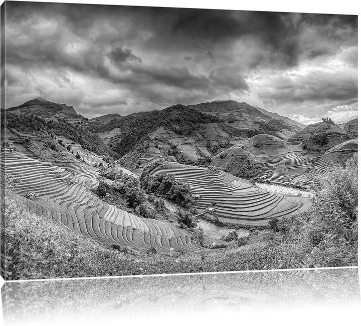 Pixxprint Berg Farm in Asien als Leinwandbild/Grösse: 100x70 cm/Wandbild/Kunstdruck/fertig bespannt,