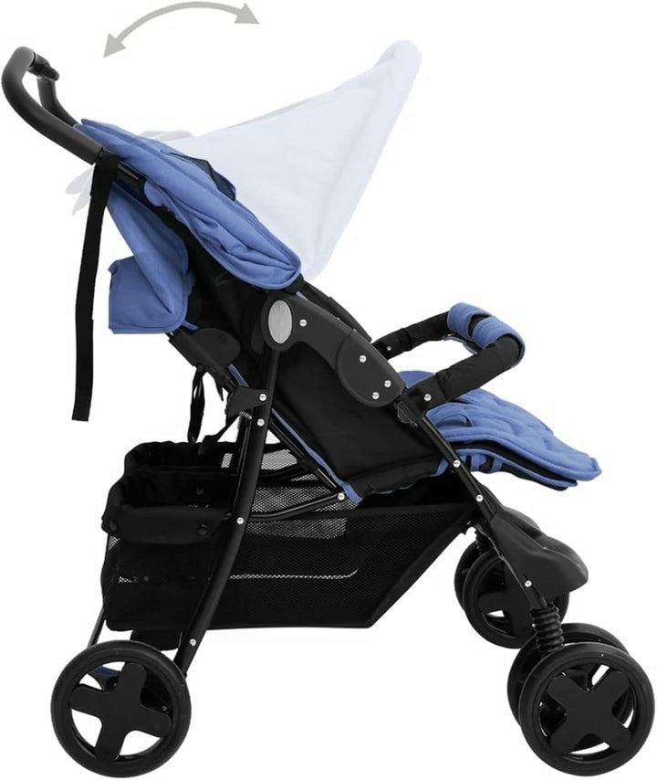Tidyard Geschwisterwagen Zwillingswagen Doppelkinderwagen Zwillingsbuggy Kinderwagen Stahl Marinebla