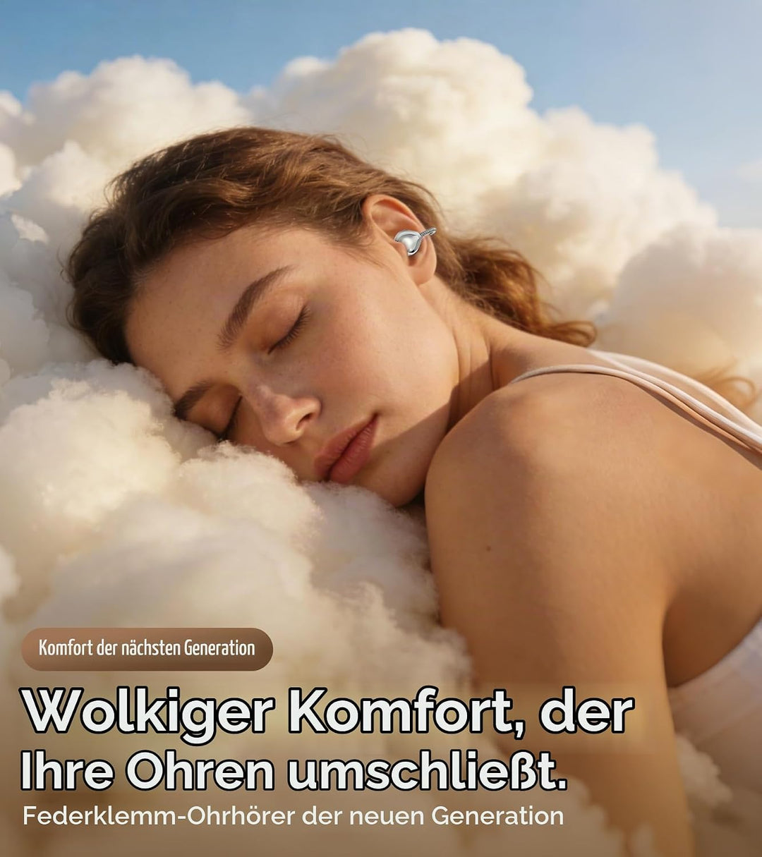 King Lucky Open-Ear Clip-On-Ohrhörer zum Laufen, Bluetooth 6.0 Kabellose Kopfhörer mit Speicherfeder
