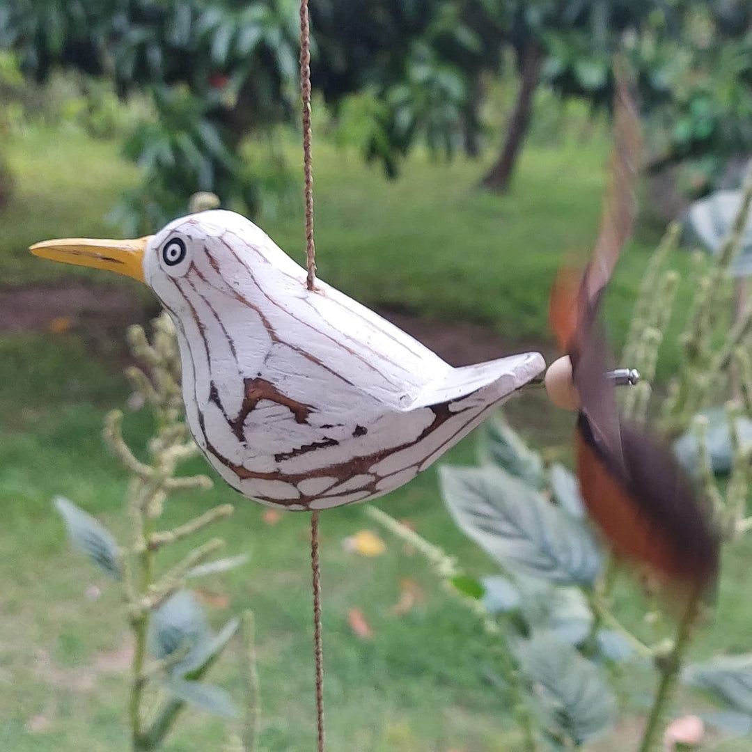 ART-CRAFT Möwen-Windspiel mit Feder Propeller mit 1 Deko Möwe +2 Ersatzfedern Holz Tierfigur als Mar