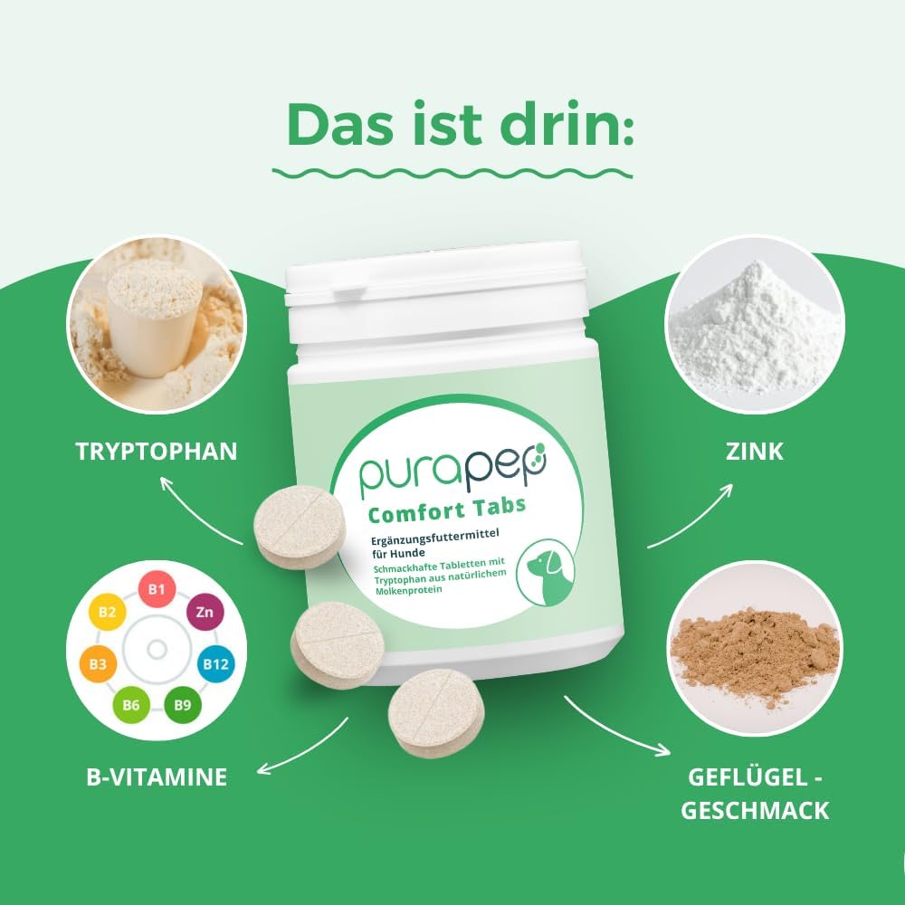 purapep Comfort Hunde Tabs - Natürliches Beruhigungsmittel mit Tryptophan, Magnesium und B-Vitaminen