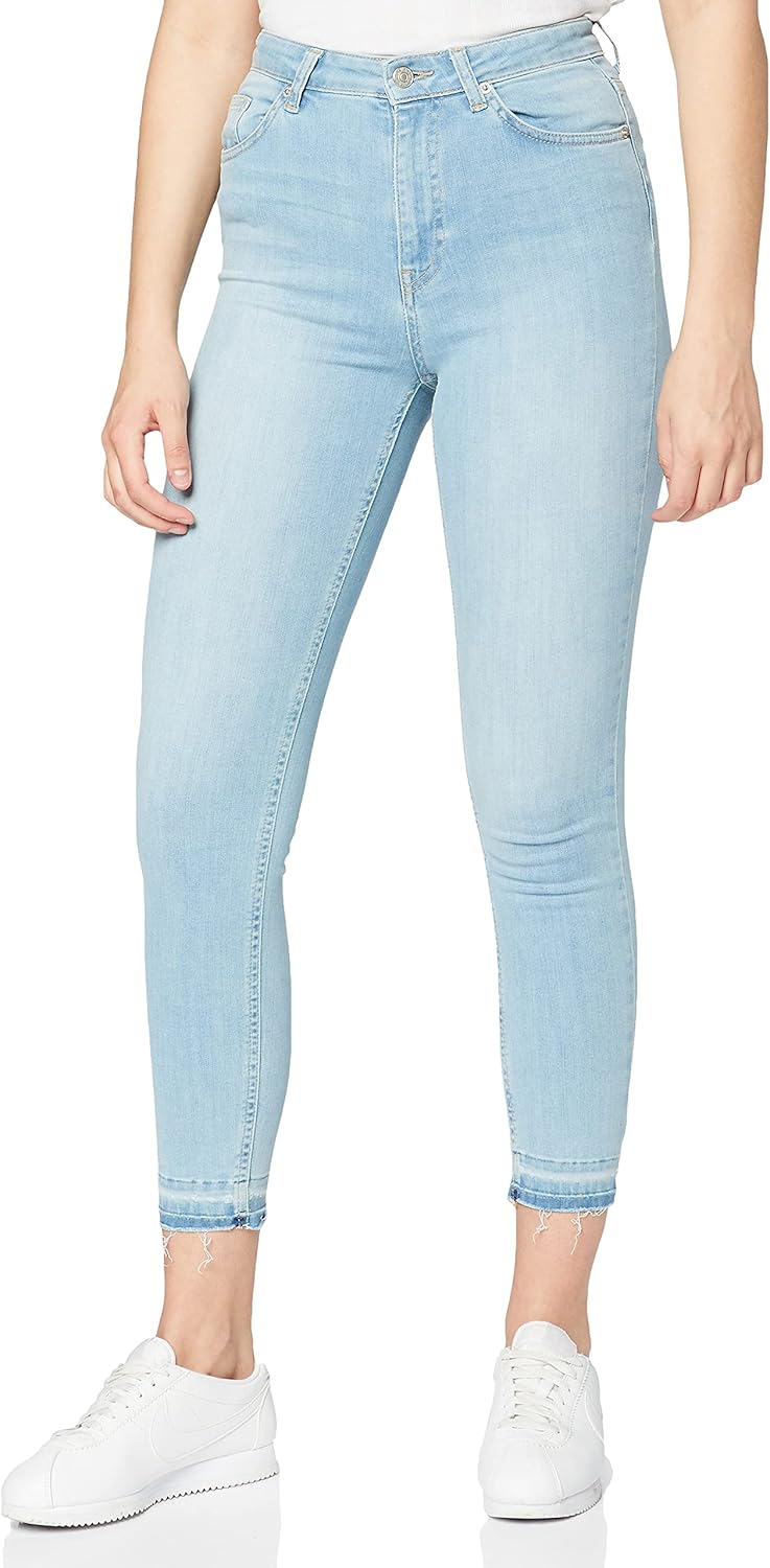 NA-KD Damen Skinny High Waist Open Hem Jeans, Hellblau