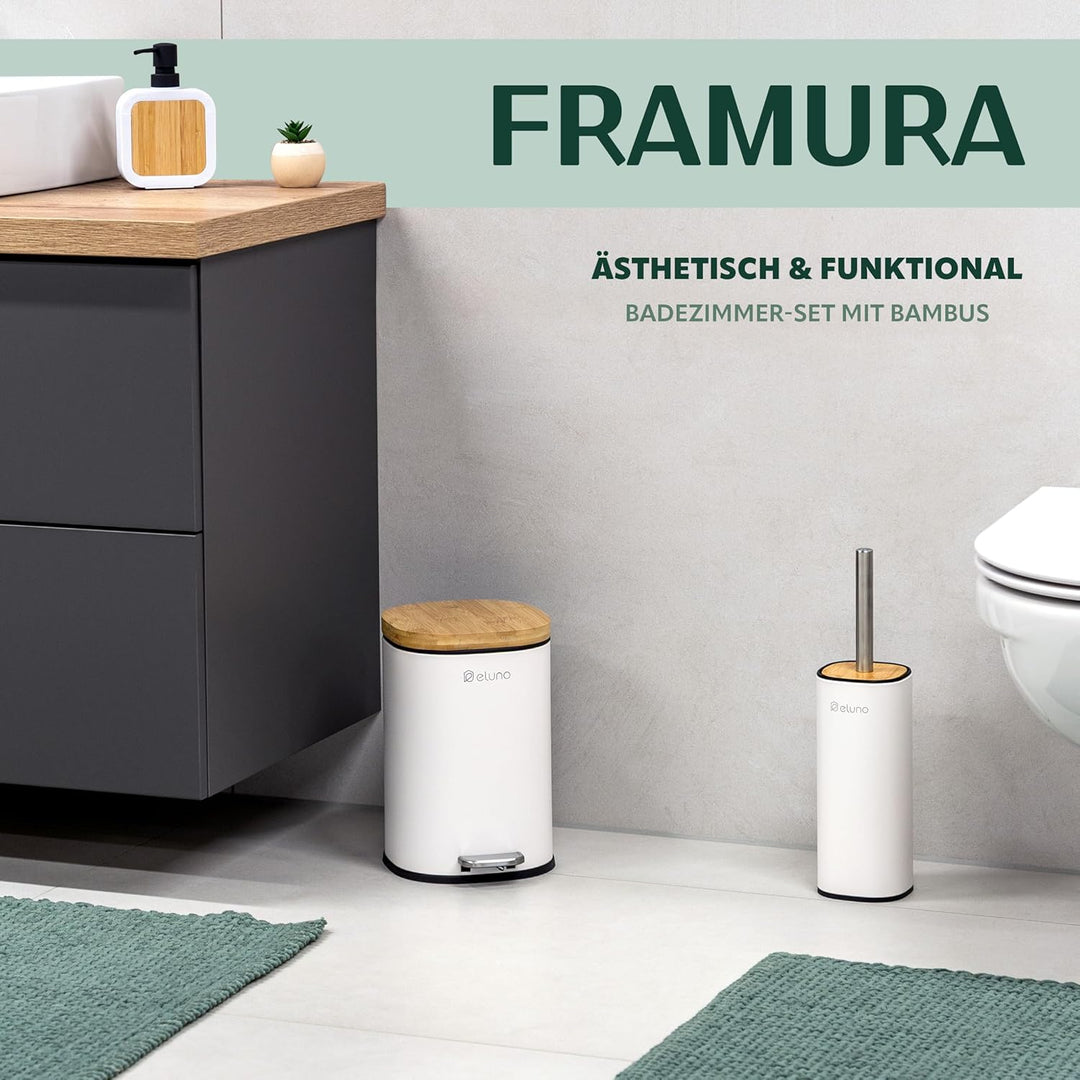 eluno Badezimmer Zubehör Set FRAMURA 2tlg. bestehend aus 1 Kosmetikeimer mit Soft-Close Deckel und 5
