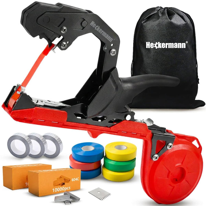 Bindezange SC-8108 Pflanzenbindegerät Set mit 10.000 Klammern 604C, 7 Rollen Band, Ersatzklingen &amp; T