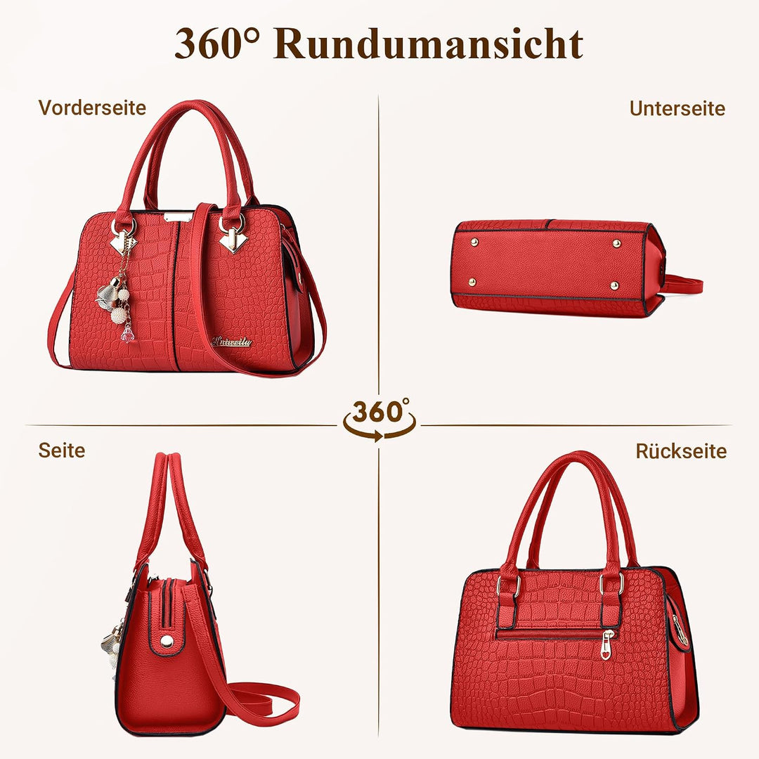 DIRRONA Damenhandtasche Mit Elegantem Anhänger Aus Weichem Verbessertem PU-Leder Und Goldenen Beschl