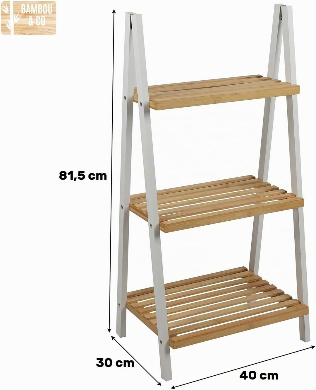 Generisch Badregal Bambus mit 3 Ablagen - Standregal Pyramide aus natürlichem Holz Leiterregal Stufe