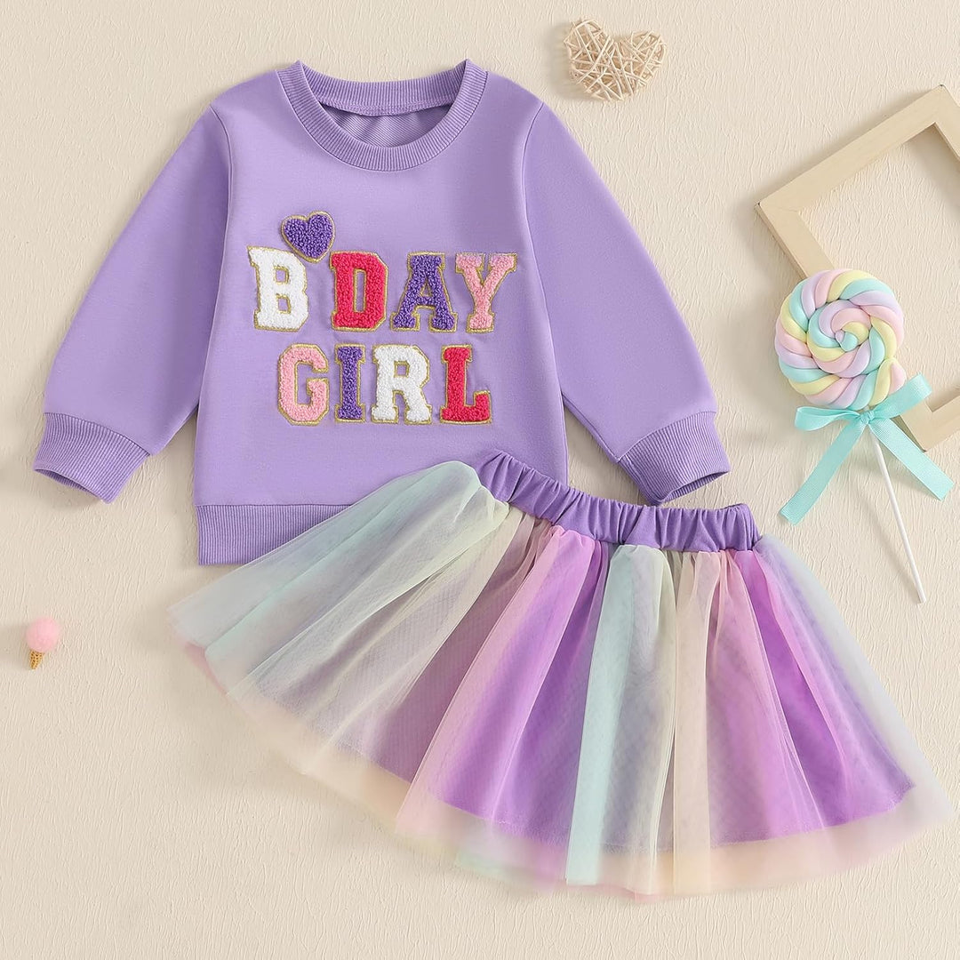 Baby Mädchen Geburtstag Outfit Prinzessein Spitzen Rock Set Langarm Buchstaben Stickerei Sweatshirt+