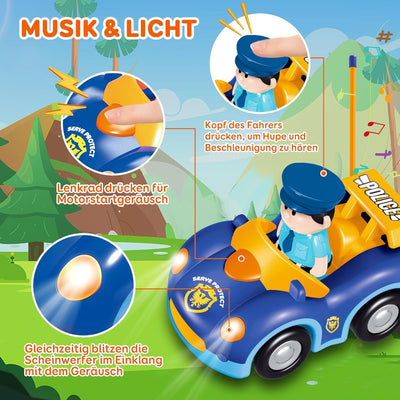 Pup Go Kleinkind RC Cartoon Polizeiauto mit Musik und Lichtern, 2 austauschbare Puppen, Erste Fernge