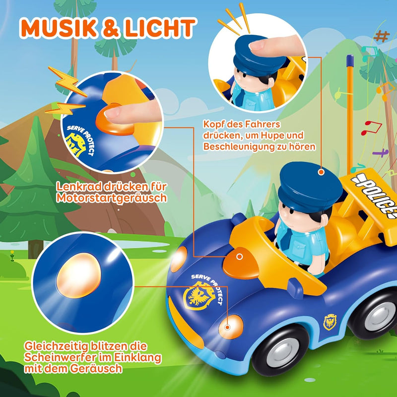 Pup Go Kleinkind RC Cartoon Polizeiauto mit Musik und Lichtern, 2 austauschbare Puppen, Erste Fernge