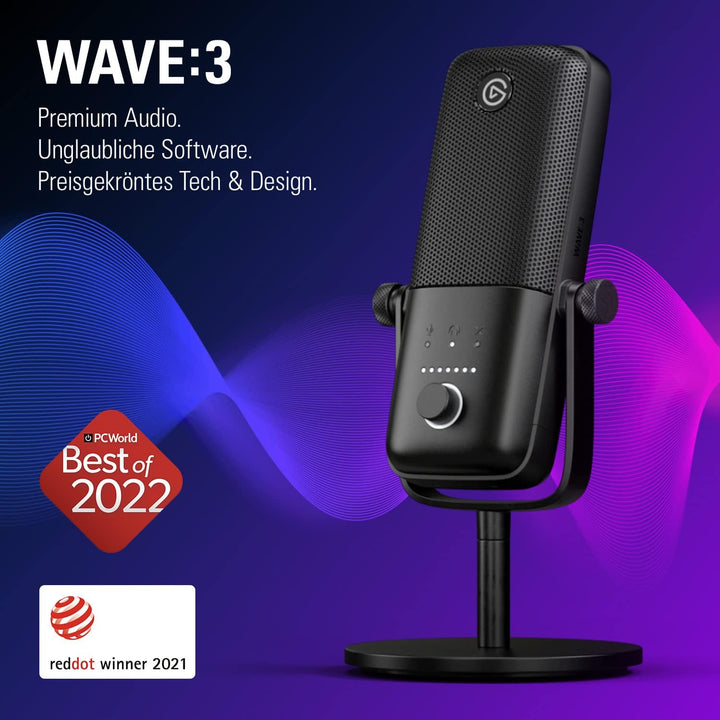 Elgato Wave:3 - Professionelles USB-Kondensatormikrofon für Streaming, Podcasts, Gaming und Homeoffi