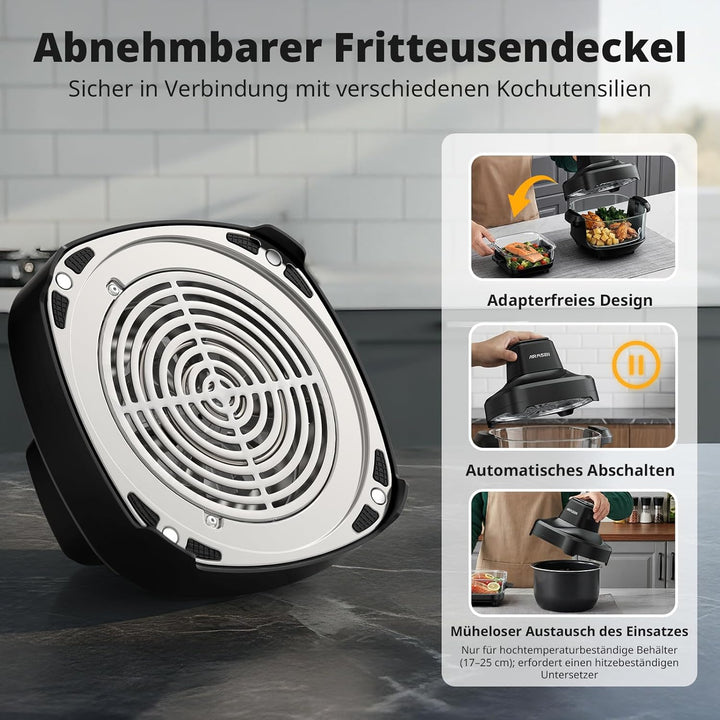 AIRMSEN Heissluftfritteuse 4,5L + 1,2L Doppelbehälter, 1500W Air Fryer Heissluftfritteuse 60–230°C,