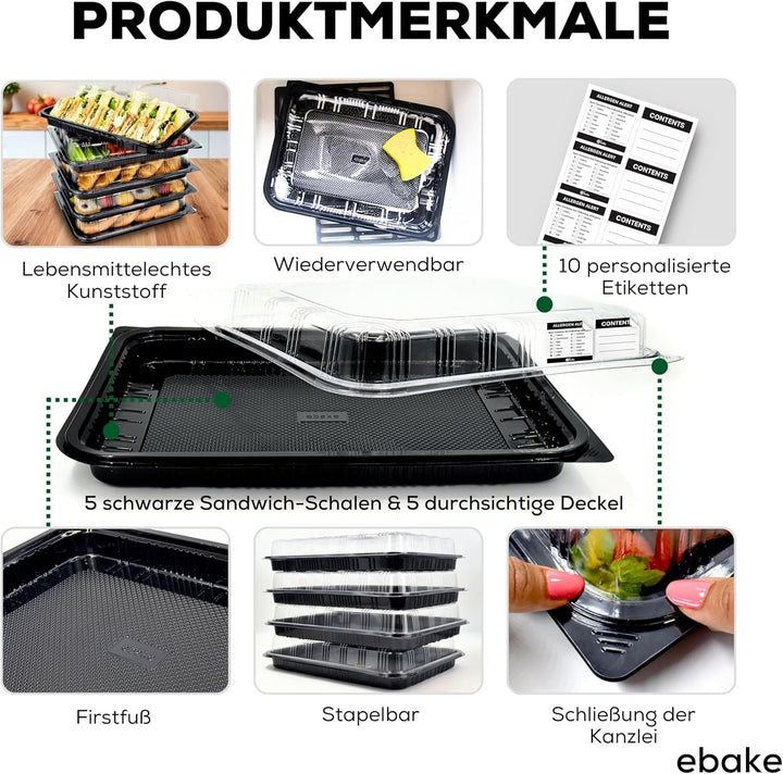 5er-Set Serviertabletts – 45 x 31 x 7,5 cm Servierplatte mit Deckel für Buffet Zubehör Partys und Ca