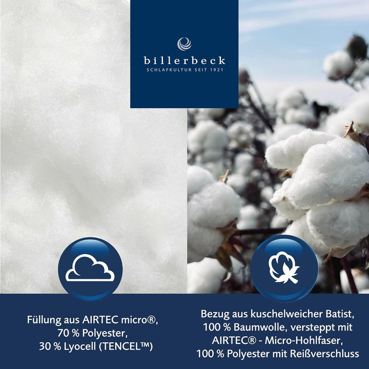 Billerbeck Faserkissen | Belair | 40 x 15 cm | Nackenrolle | atmungsaktiv | 100% Baumwolle | bis 60°
