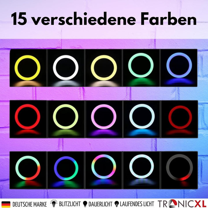 RGB Ringlicht + 1,05m Premium Stativ + Selbstauslöser für iPhone Smartphone Kamerastativ Tripod mit