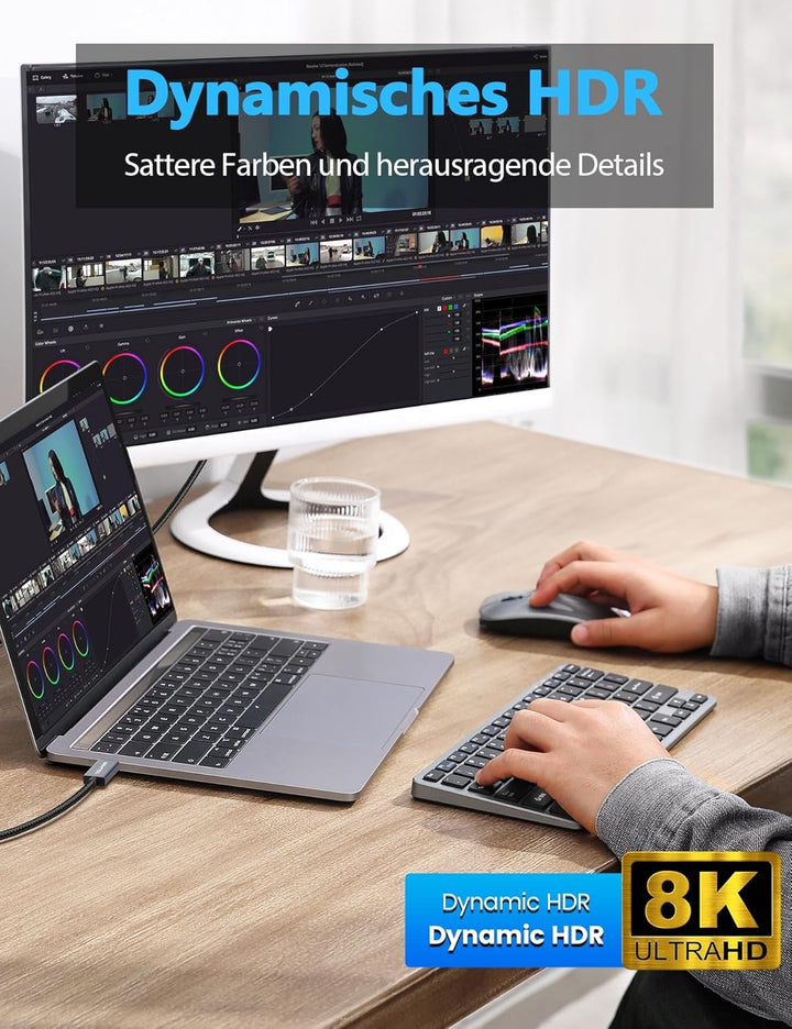 Mini DisplayPort zu DisplayPort Adapter Kabel, 8K@60Hz 4K@144Hz 2K@240Hz, Bidirektional DP 1.4 auf M