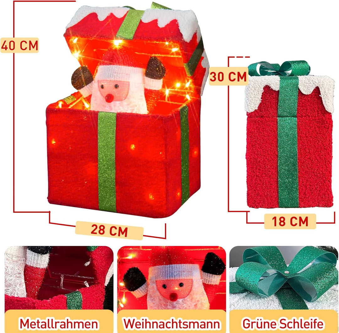 Selbstöffnende Geschenkbox mit Weihnachtsmann Beleuchtete Weihnachtsdeko Outdoor mit Musik & 4 Modi