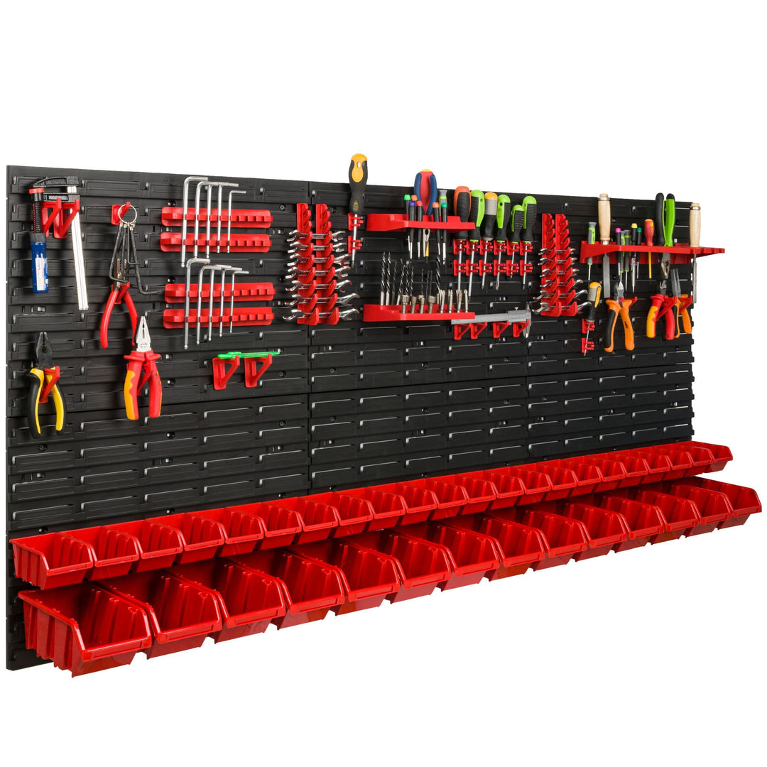 Lagersystem Werkstattregal | 172 x 78 cm | 36 stck. Box | Wandregal mit Werkzeughalterungen und Stap