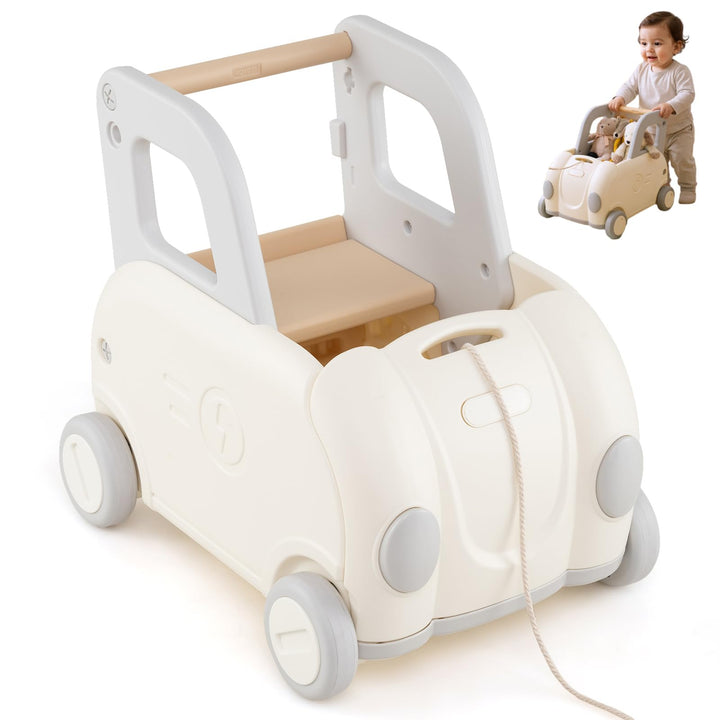 DREAMADE Lauflernwagen Baby, Laufwagen mit Zuggurt, Rädern & klappbarer Sitz, Baby Walker mit Staura