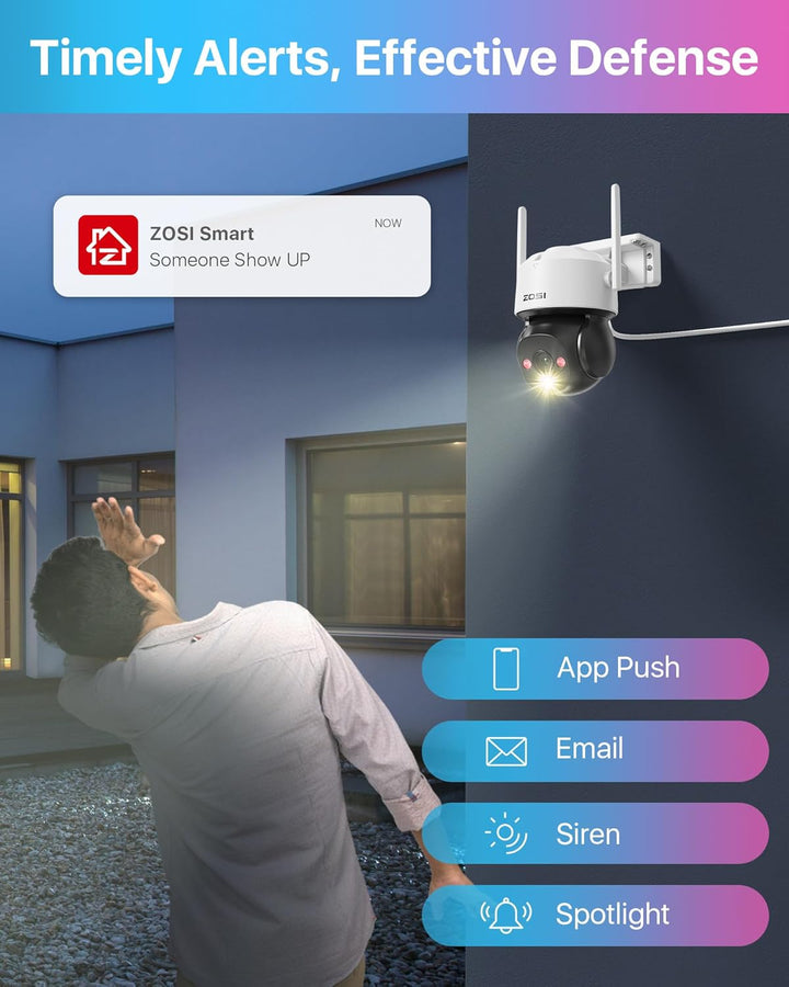 ZOSI 4MP WLAN Überwachungskamera Aussen, Pan/Tilt WiFi Dome Kamera mit Plug-in Strom, 360°/140° Schw