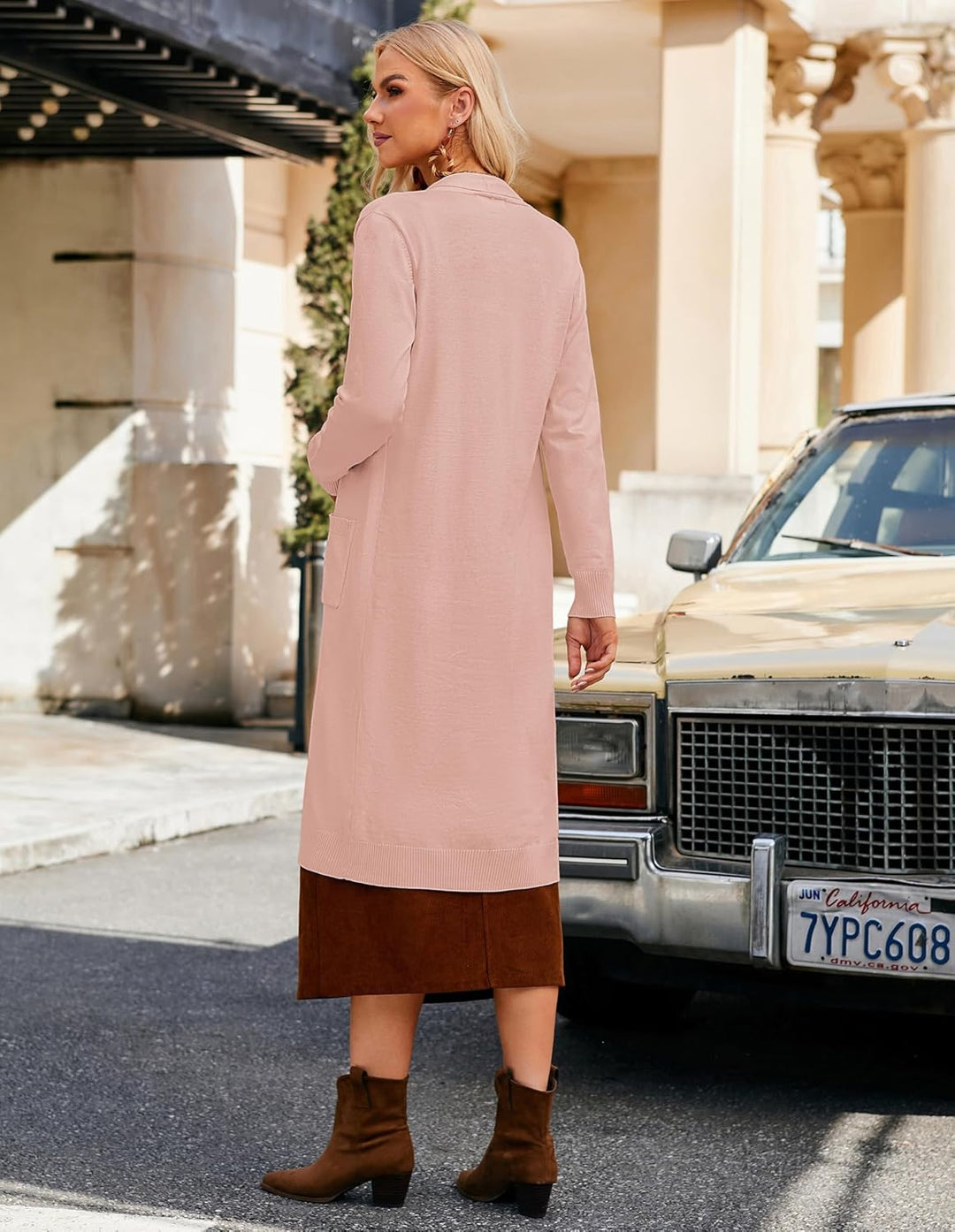 GRACE KARIN Damen Strickjacke Offene Langarm Knitwear Casual Maxi Lang Cardigan Sweater CLE02380, S