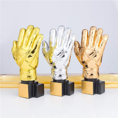 HOMSFOU Gold Award- Troph?e mit Basis- Torhüter- Plattieren von Harz Goalie Handschuhe Form Fussball