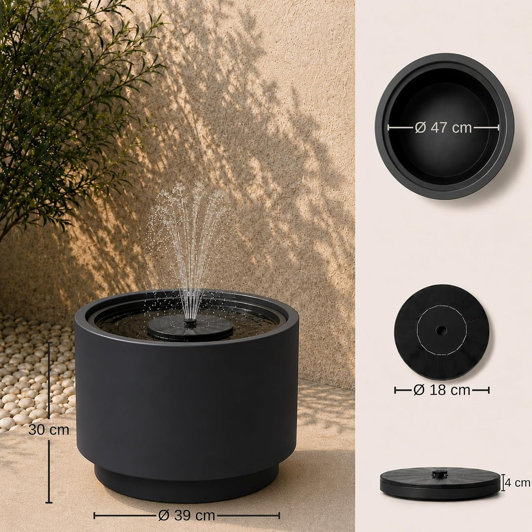 Solarbrunnen Set für draussen - Solar Springbrunnen mit Akku Ø 47x30 cm Schale anthrazit Anthrazit Ø