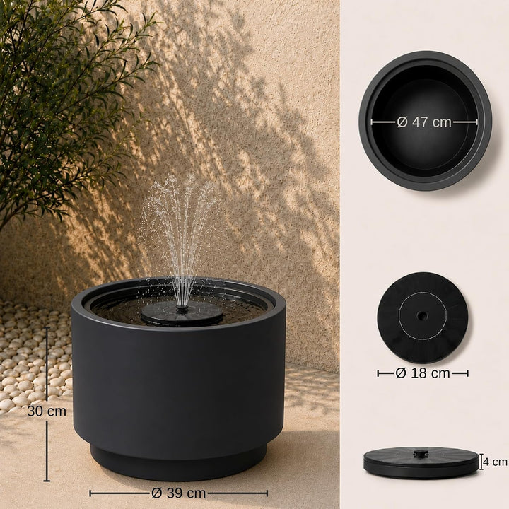 Solarbrunnen Set für draussen - Solar Springbrunnen mit Akku Ø 47x30 cm Schale anthrazit Anthrazit Ø