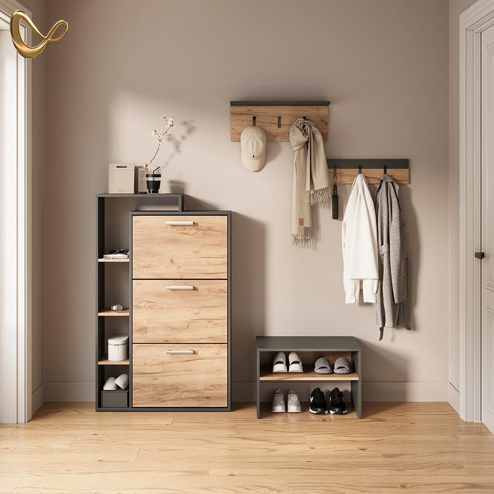 Livinity Schuhkipper Ortello, Goldkraft Eiche/Anthrazit, 80 x 128.3 cm mit 3 Fächern Goldkraft Oak/A