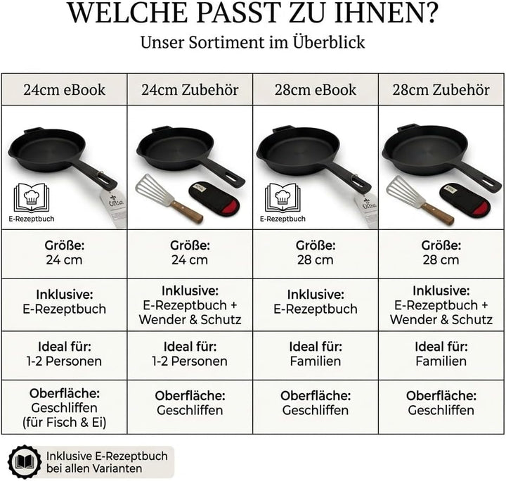 Ottia geschliffene Gusseisenpfanne, bekannt aus dem Fachhandel. Sehr widerstandsfähig und robust. 28
