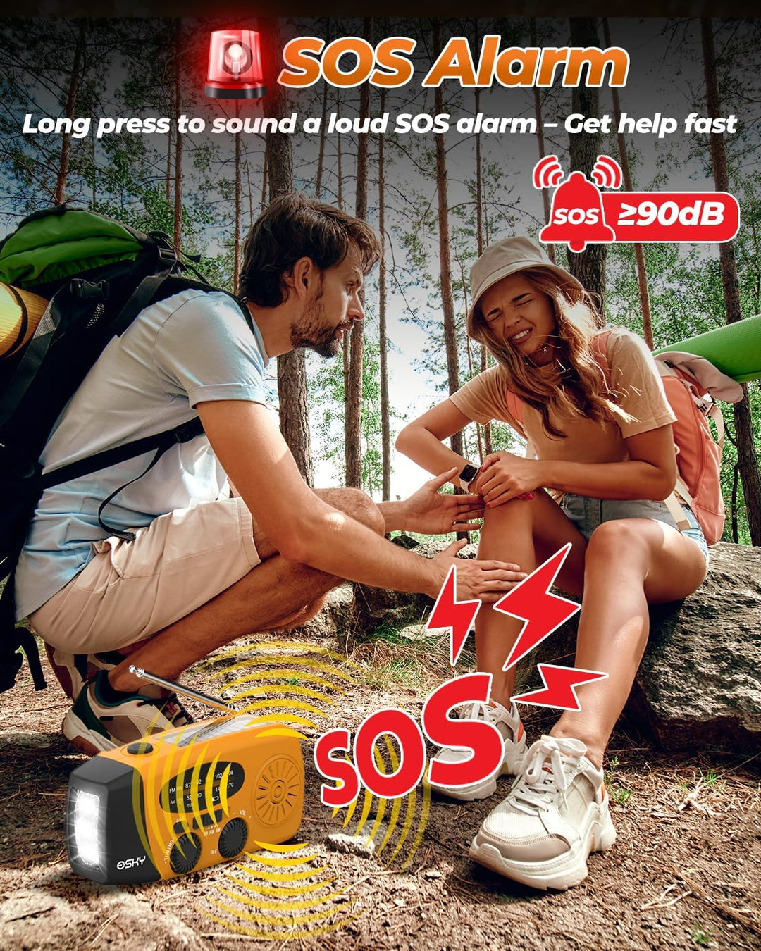 Solar Radio, Esky Kurbelradio AM/FM Wasserdicht Tragbare Radios SOS Alarm Notfallradio mit Power Ban