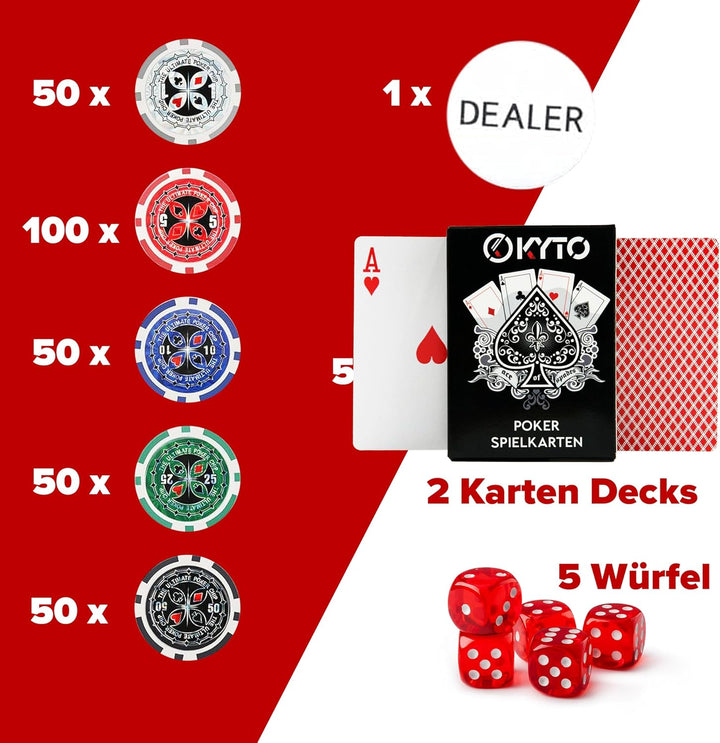 Kyto Pokerkoffer 300-tlg. Poker Set - Ideales Texas Holdem Set - Mit Koffer, Pokerchips, Pokerkarten