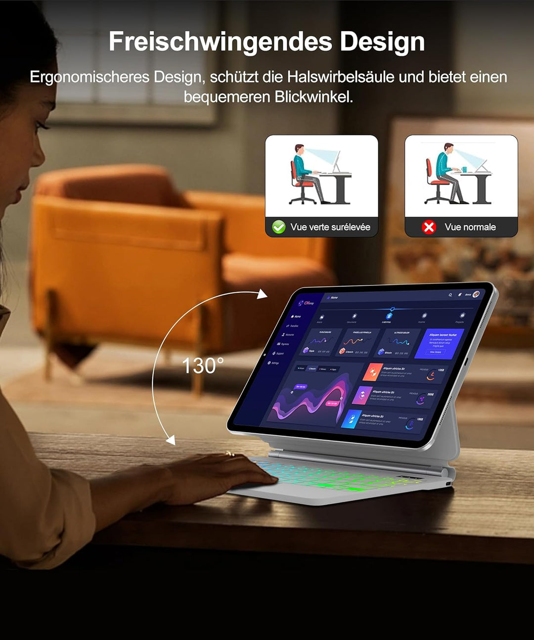 JADEMALL Magic Keyboard für iPad A16 11. Generation und iPad 10. Generation mit 7-Farben-Beleuchtung