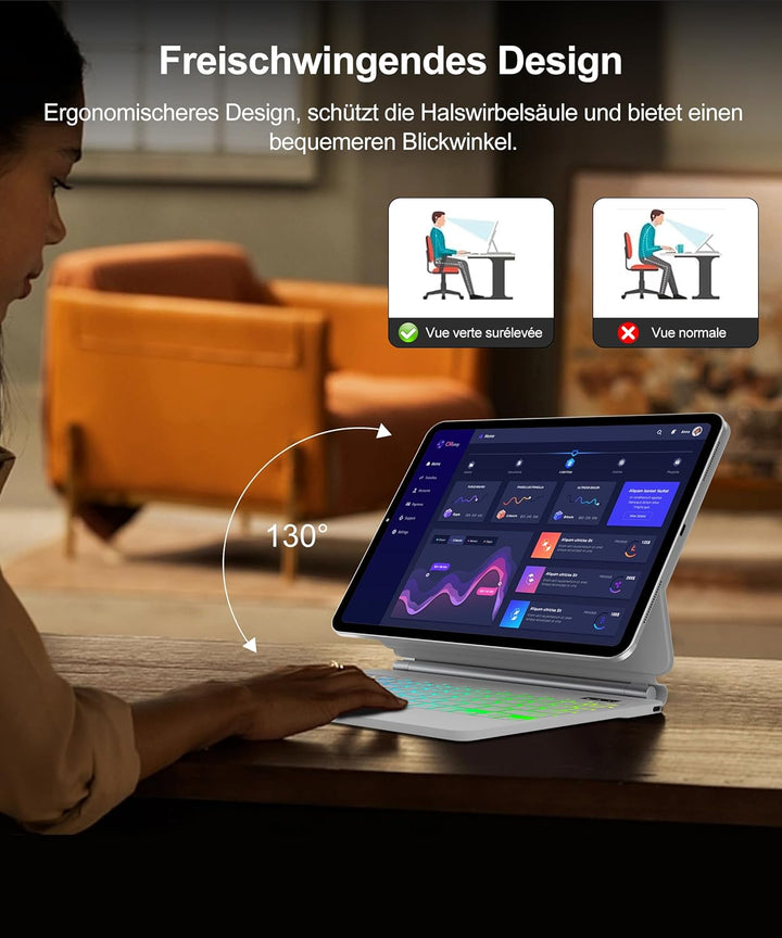 JADEMALL Magic Keyboard für iPad A16 11. Generation und iPad 10. Generation mit 7-Farben-Beleuchtung