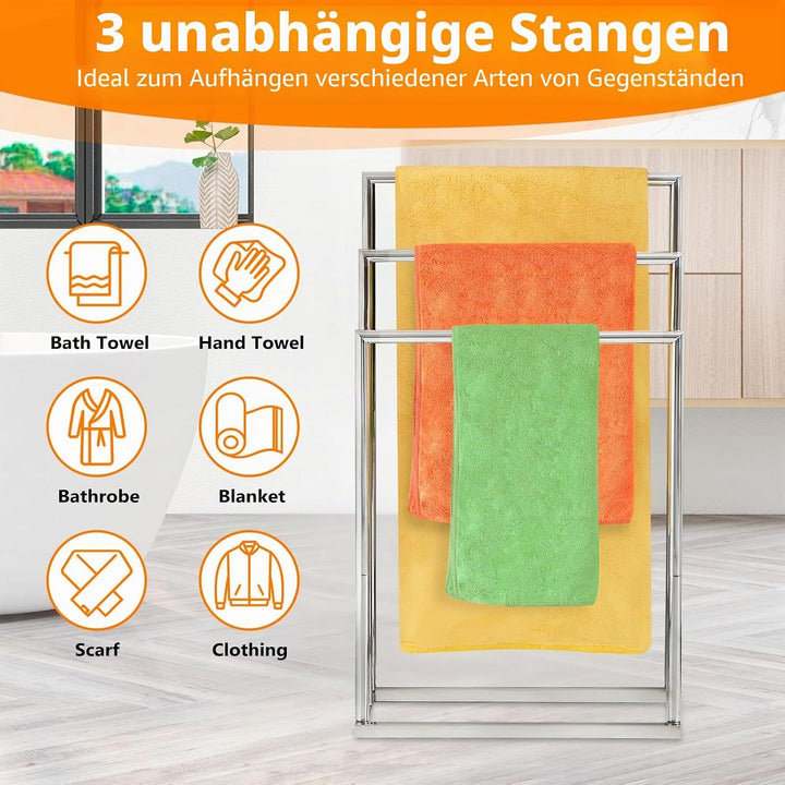 DECLUTTR Freistehende Handtuchhalter fürs Badezimmer, 3-stufiger Handtuchständer aus Edelstahl, Stän