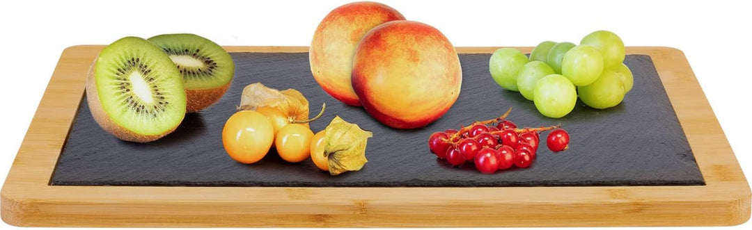 Westmark Servierbrett/Bambus- und Naturschieferplatte zum Anrichten, rechteckig, Fläche: 32 x 25 cm,