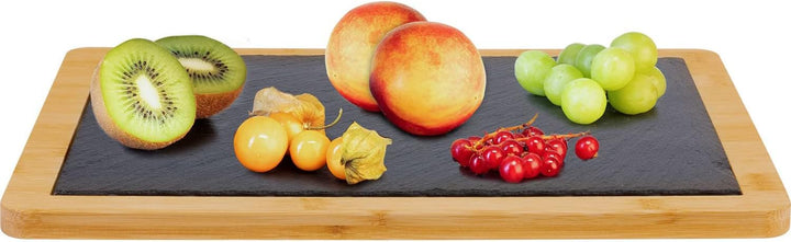 Westmark Servierbrett/Bambus- und Naturschieferplatte zum Anrichten, rechteckig, Fläche: 32 x 25 cm,