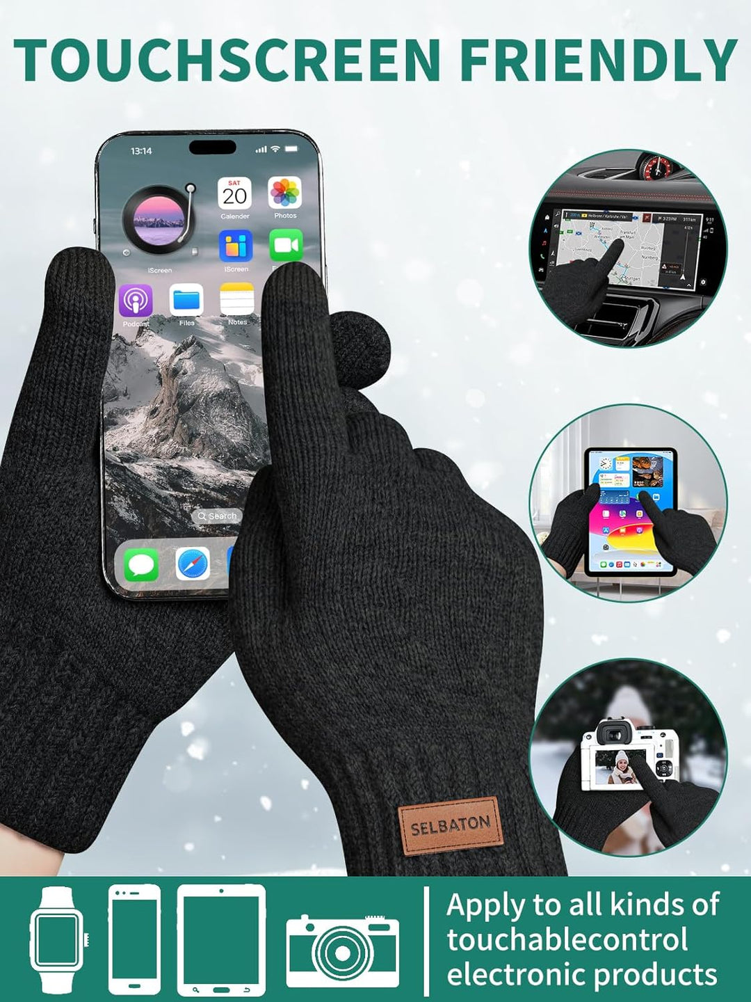SELBATON Winter warme Handschuhe mit Fleece-Futter Stricken weiche Touchscreen warme gestreckte Hand