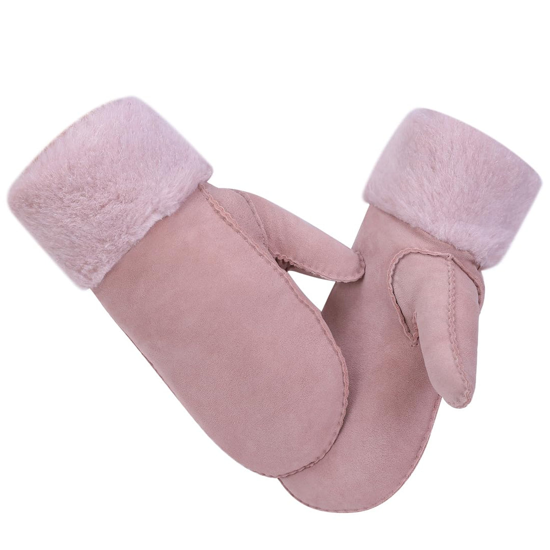 Harssidanzar Damen Fäustlinge,Winter Schaffell Lammfell beheizte warme pelzige Stulpenhandschuhe Led