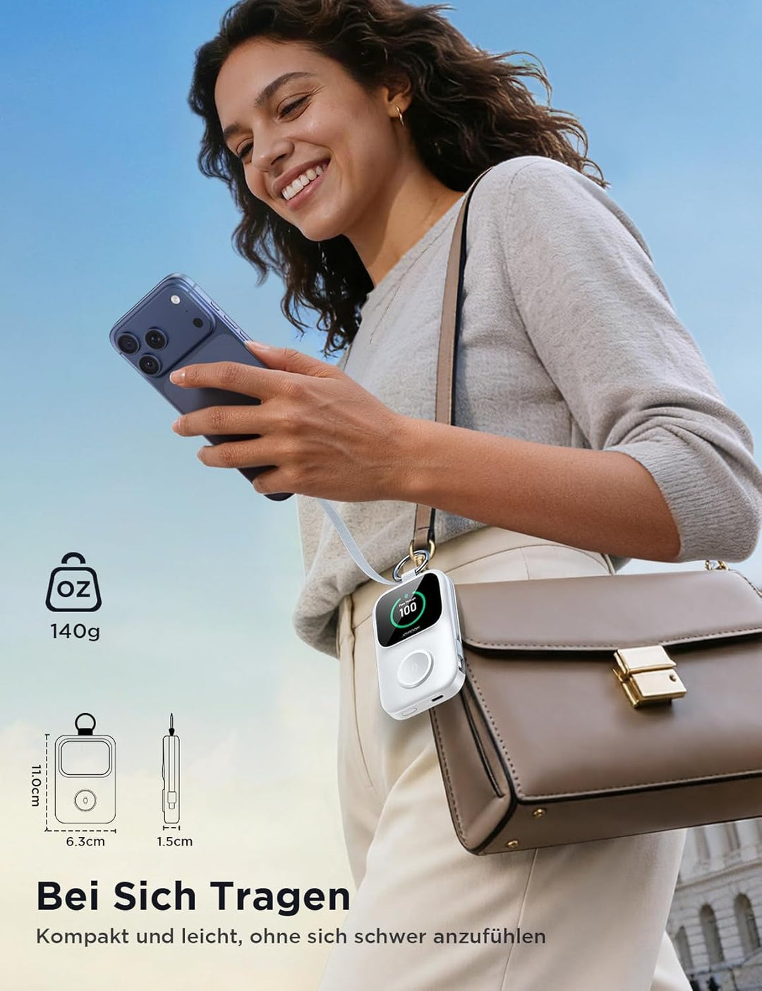 JOYROOM 5000mAh Mini Powerbank für Apple Watch 11 mit USB C Ladekabel,【LED-Display & Schlüsselanhäng